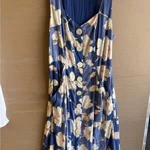 Floral Button-Down Dress in Blue and Cream